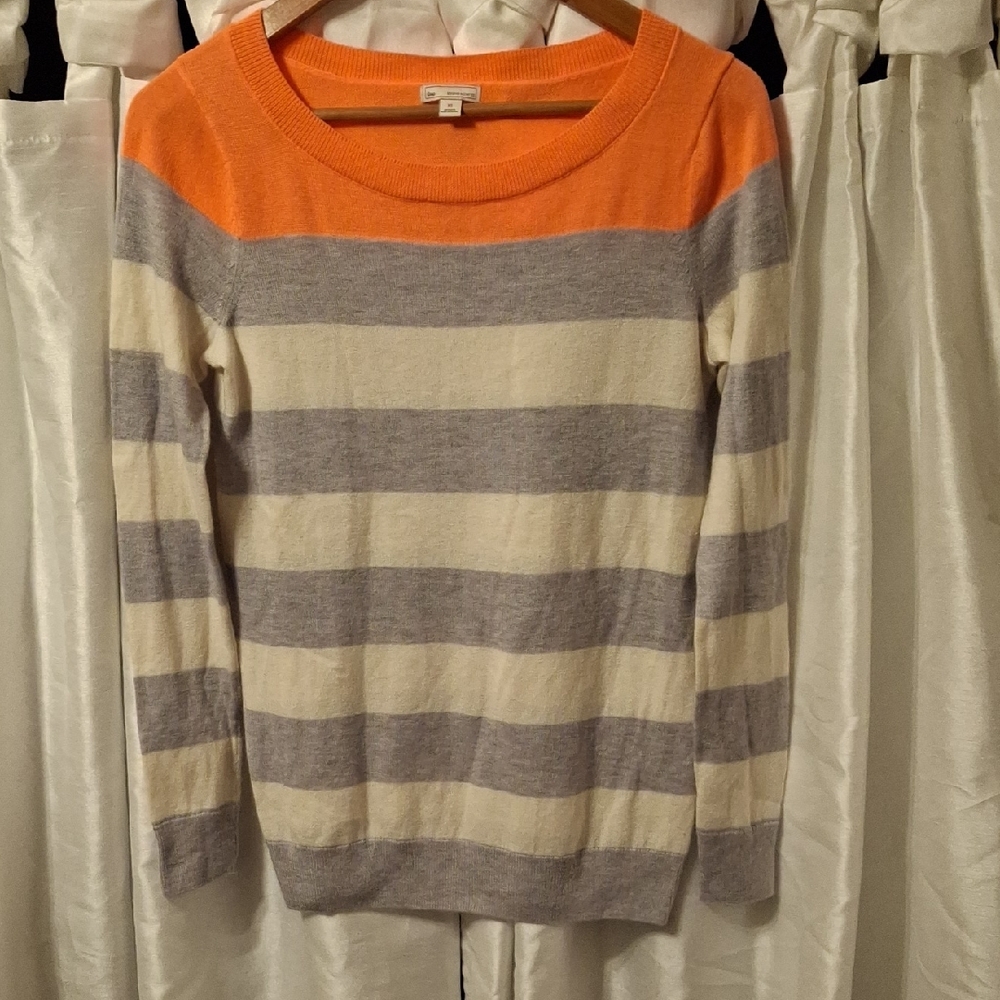 GAP Women's Orange and Gray Striped Sweater Wool Blend XS